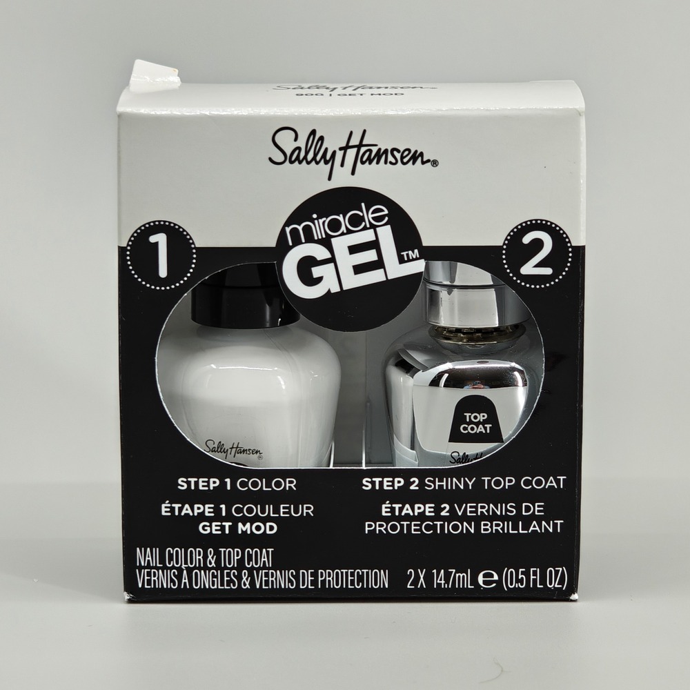 Sally Hansen Miracle Gel 900 Get Mod White Nail Polish and Top Coat Set 0.5oz